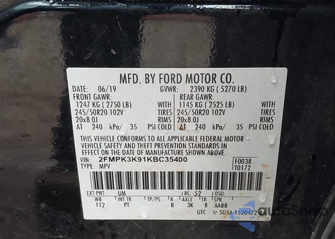 2019 Ford Edge Titanium z USA, uszkodzony, nr VIN 2FMPK3K91KBC35400